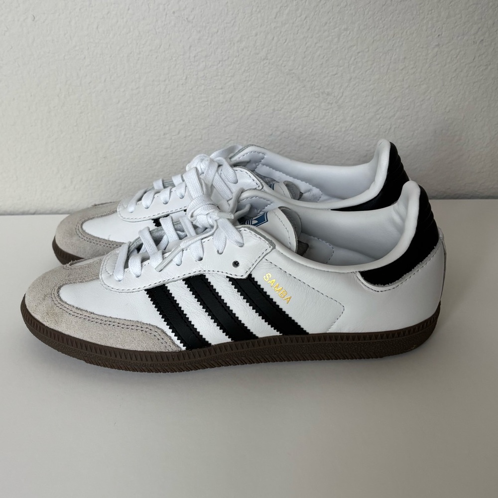 Adidas Big Kids Samba White & Black Sneakers, Size 5